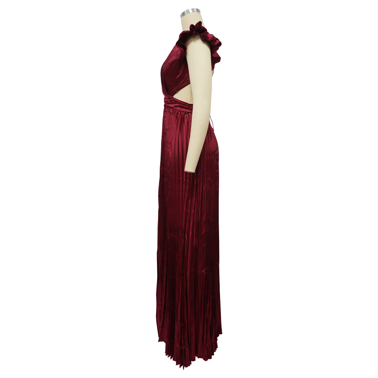 Women's Pleated Skirt Streetwear V Neck Sleeveless Solid Color Maxi Long Dress Street display picture 29