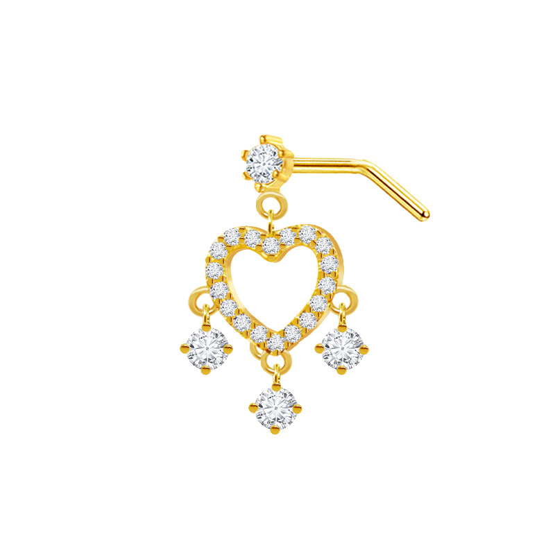 1 Piece Nose Rings & Studs Modern Style Simple Style Star Heart Shape Wings 316 Stainless Steel  Copper Plating Inlay Rhinestones Zircon Gold Plated Nose Rings & Studs display picture 4