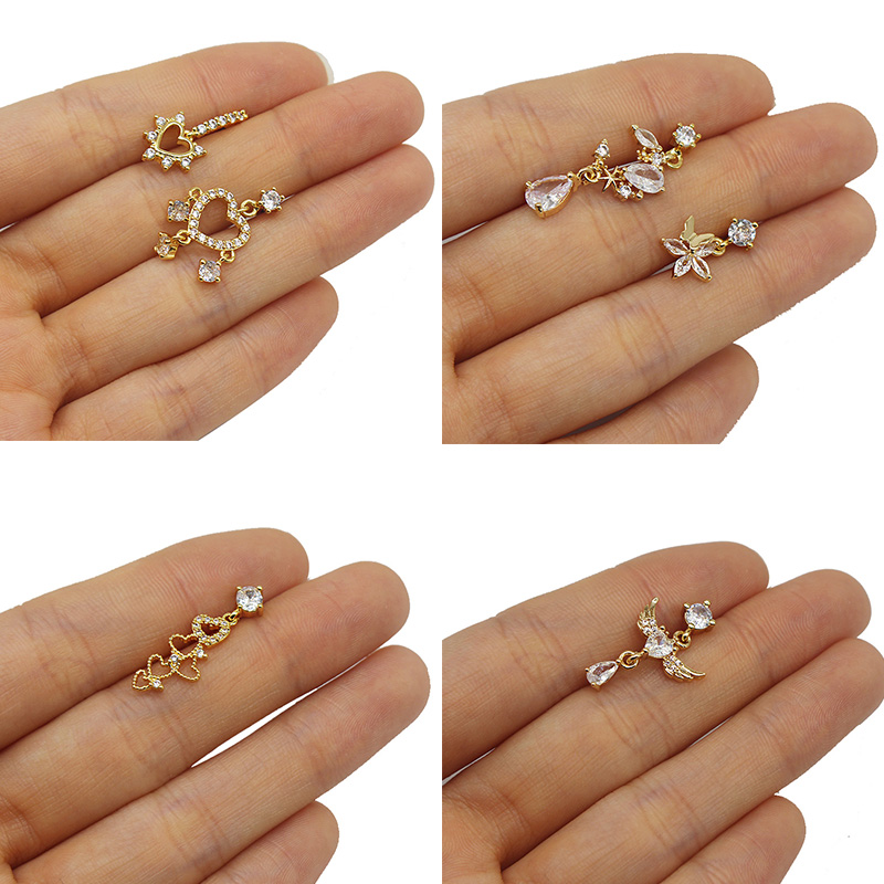 1 Piece Ear Cartilage Rings & Studs Sweet Simple Style Star Moon Heart Shape 316 Stainless Steel  Copper Hollow Out Inlay Rhinestones Glass Zircon Gold Plated Ear Cartilage Rings & Studs display picture 16