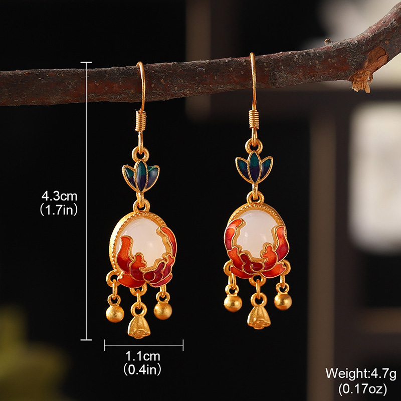 1 Pair Retro Lotus Inlay Copper Rhinestones 24K Gold Plated Drop Earrings display picture 1