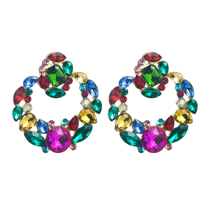 1 Pair Vacation Classic Style Color Block Plating Inlay Alloy Glass 14K Gold Plated Ear Studs display picture 4