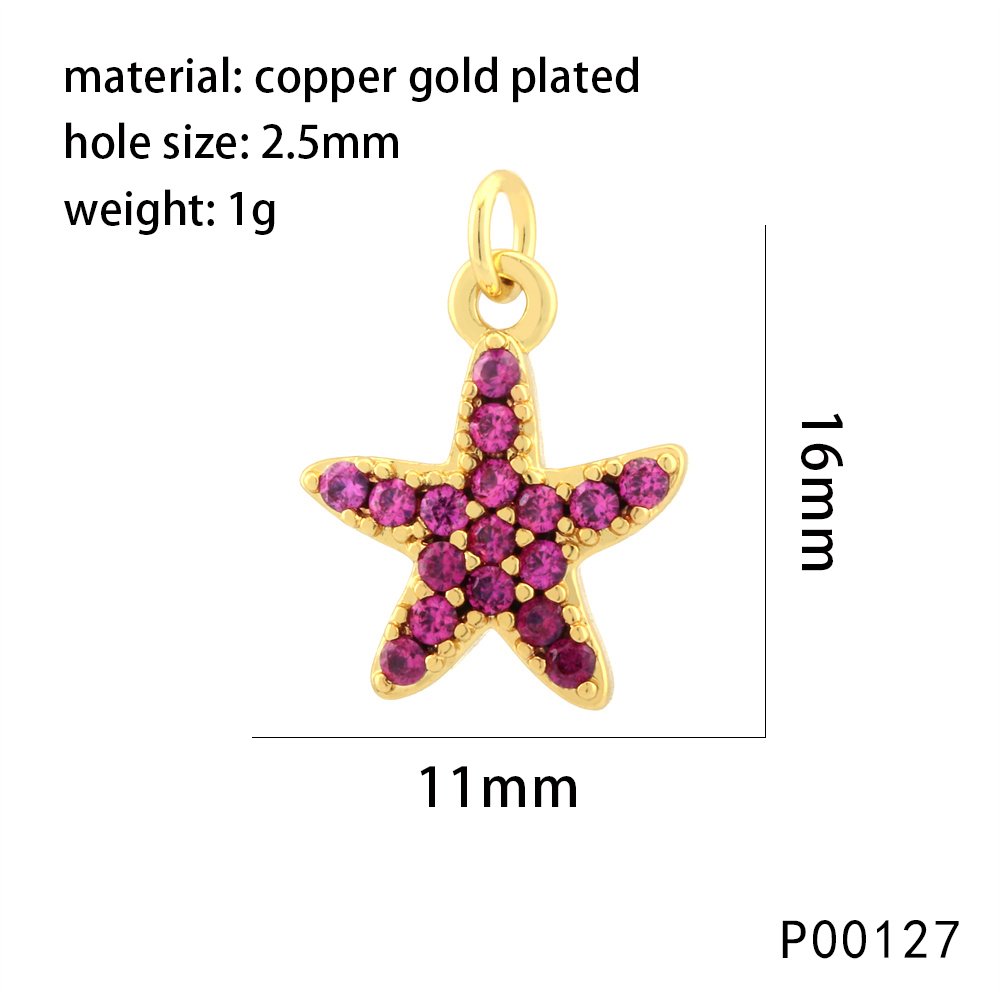 1 Piece 15*9mm Copper Zircon 18K Gold Plated Starfish Hippocampus Pendant Chain display picture 16