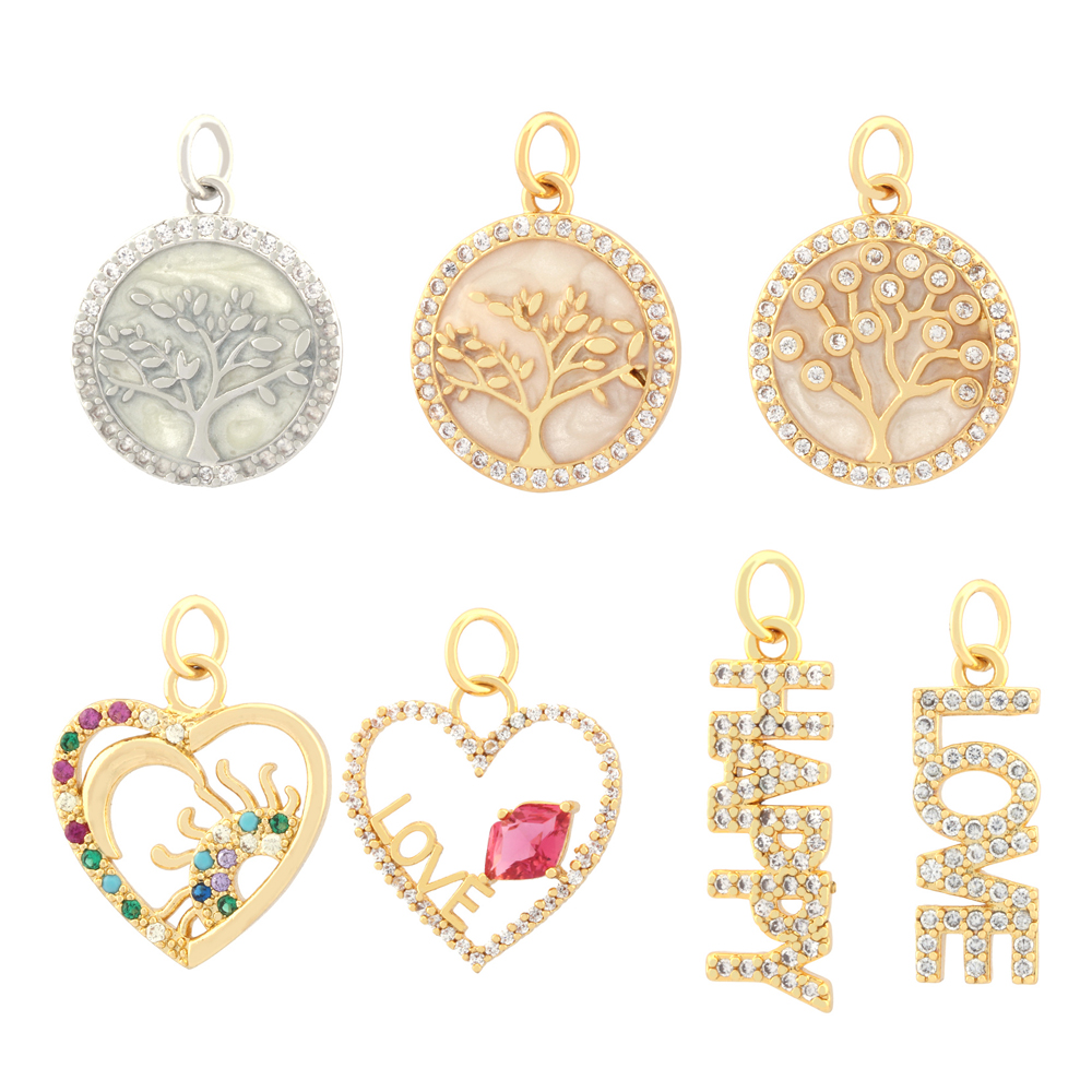1 Piece 22*7mm Copper Zircon 18K Gold Plated Letter Heart Shape Life Tree Pendant Chain display picture 8