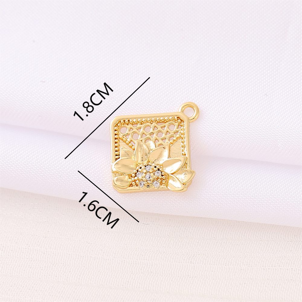 1 Piece 18*16mm Copper Zircon 18K Gold Plated Square Flower Polished Pendant display picture 2