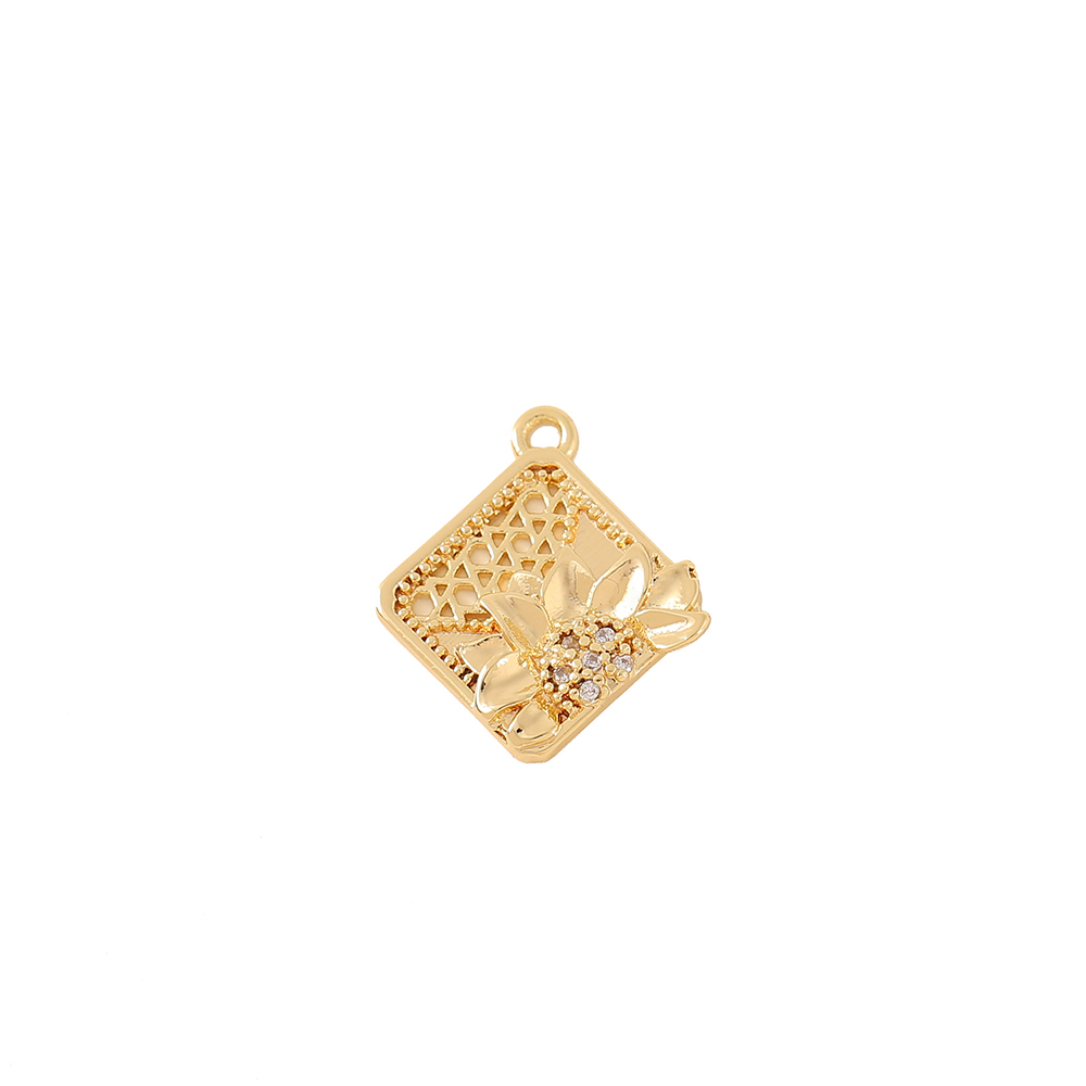 1 Piece 18*16mm Copper Zircon 18K Gold Plated Square Flower Polished Pendant display picture 7