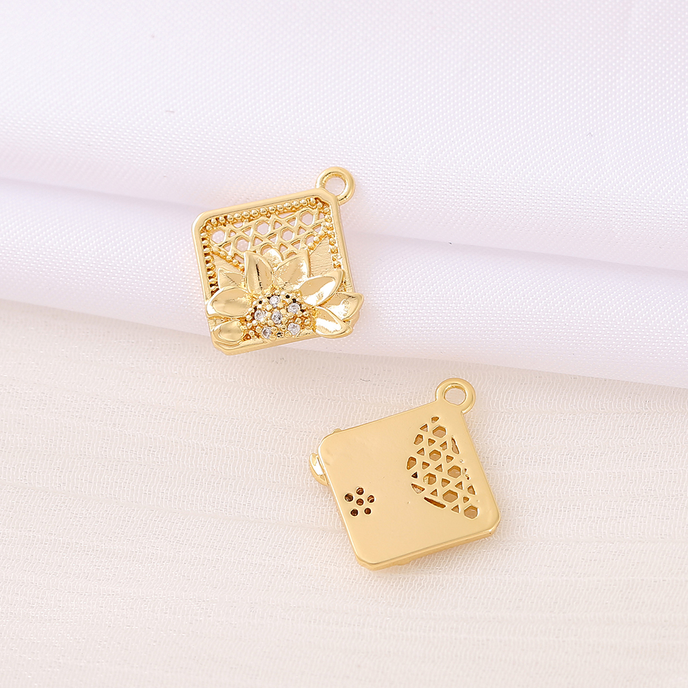 1 Piece 18*16mm Copper Zircon 18K Gold Plated Square Flower Polished Pendant display picture 4
