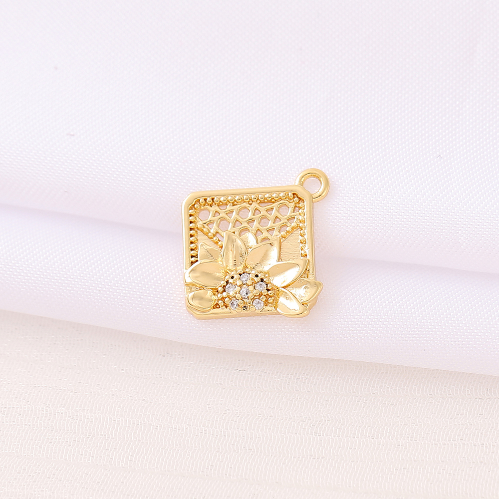 1 Piece 18*16mm Copper Zircon 18K Gold Plated Square Flower Polished Pendant display picture 3