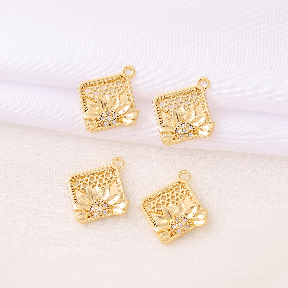 1 Piece 18*16mm Copper Zircon 18K Gold Plated Square Flower Polished Pendant display picture 6