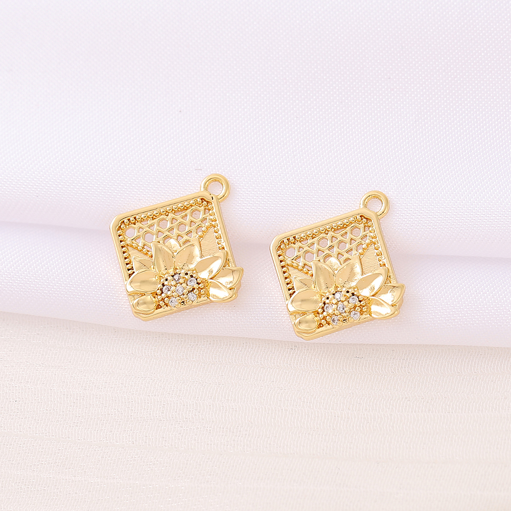 1 Piece 18*16mm Copper Zircon 18K Gold Plated Square Flower Polished Pendant display picture 5