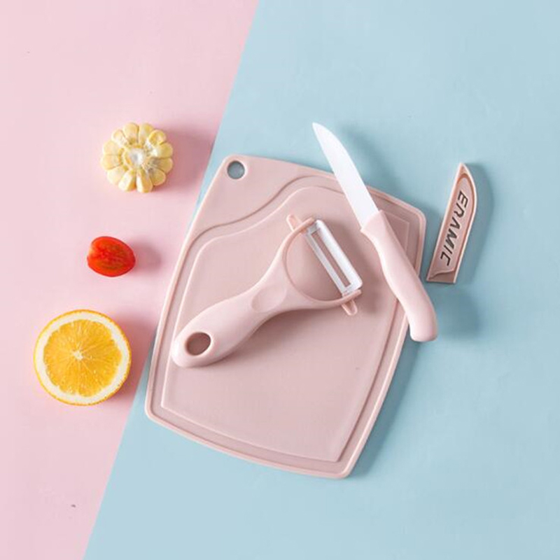 Simple Style Solid Color Plastic Cutter Chopping Board Peeler 3 Pieces Set display picture 4