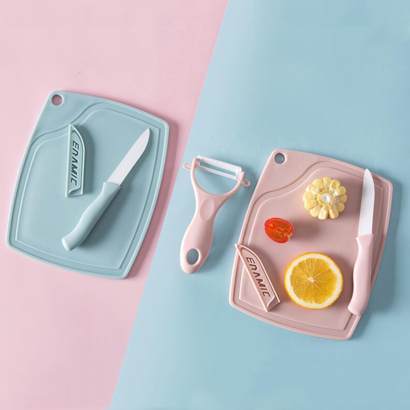 Simple Style Solid Color Plastic Cutter Chopping Board Peeler 3 Pieces Set display picture 5
