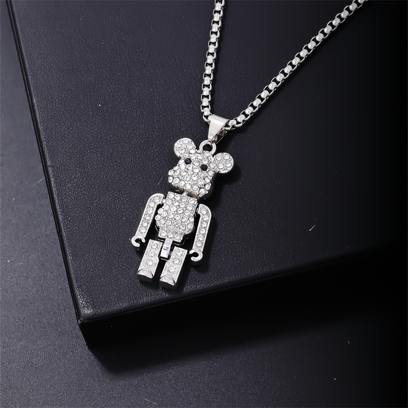 Wholesale Casual Cute Bear 304 Stainless Steel Copper Three-dimensional Inlay Rhodium Plated Zircon Pendant Necklace display picture 1