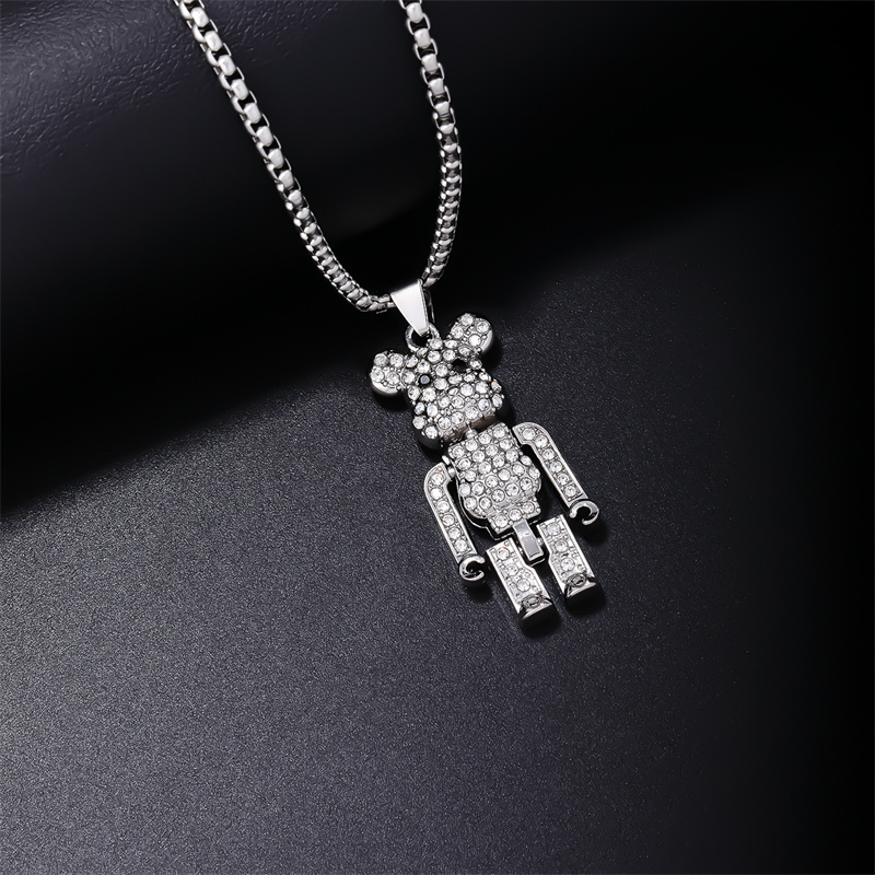 Wholesale Casual Cute Bear 304 Stainless Steel Copper Three-dimensional Inlay Rhodium Plated Zircon Pendant Necklace display picture 2