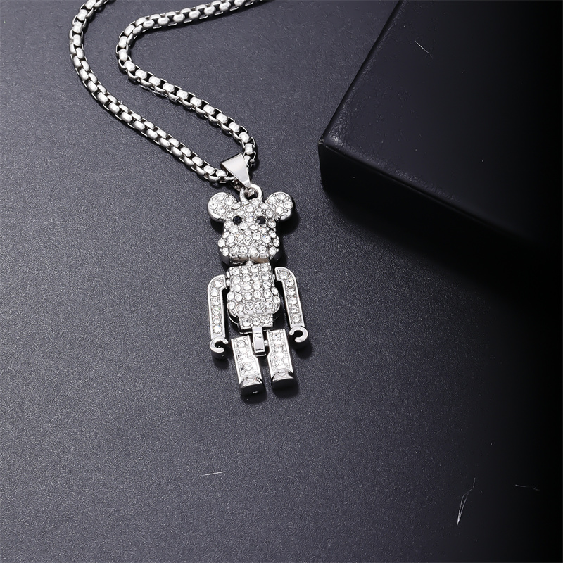 Wholesale Casual Cute Bear 304 Stainless Steel Copper Three-dimensional Inlay Rhodium Plated Zircon Pendant Necklace display picture 4