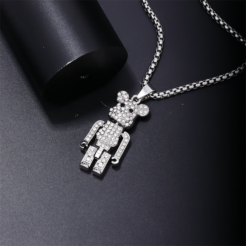 Wholesale Casual Cute Bear 304 Stainless Steel Copper Three-dimensional Inlay Rhodium Plated Zircon Pendant Necklace display picture 3