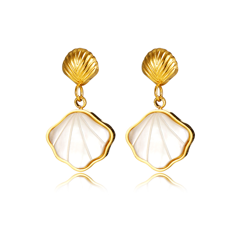 1 Pair Modern Style Simple Style Classic Style Shell Plating Inlay 304 Stainless Steel White Shell 18K Gold Plated Drop Earrings display picture 16