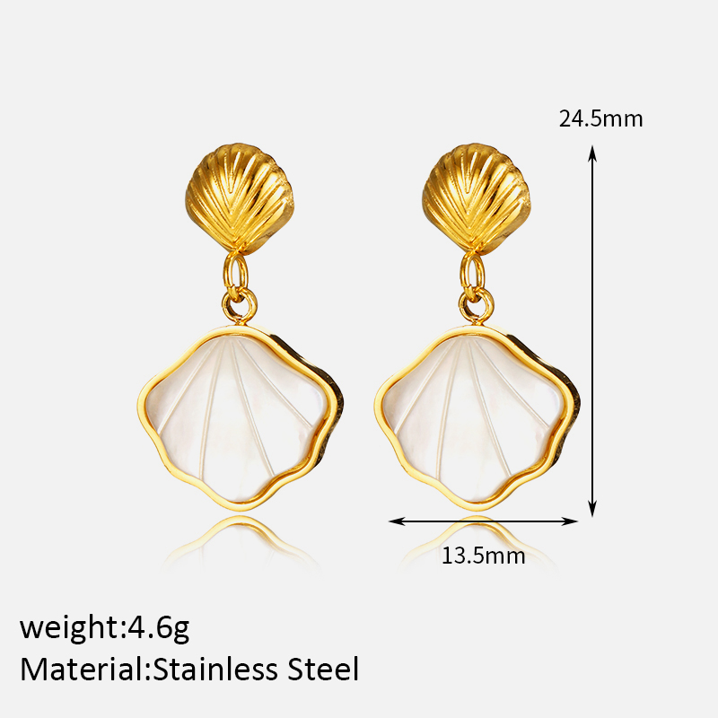 1 Pair Modern Style Simple Style Classic Style Shell Plating Inlay 304 Stainless Steel White Shell 18K Gold Plated Drop Earrings display picture 1