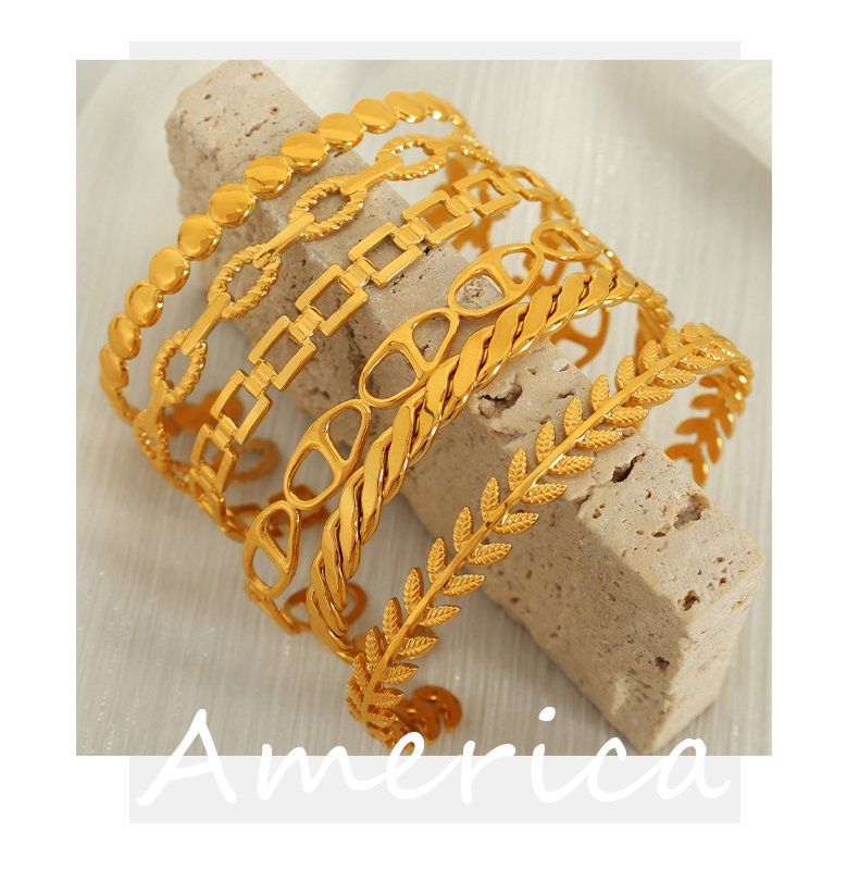 Acero Titanio Chapados en oro de 18k Estilo IG Estilo De Moda Enchapado Circulo Ondas Brazalete display picture 1