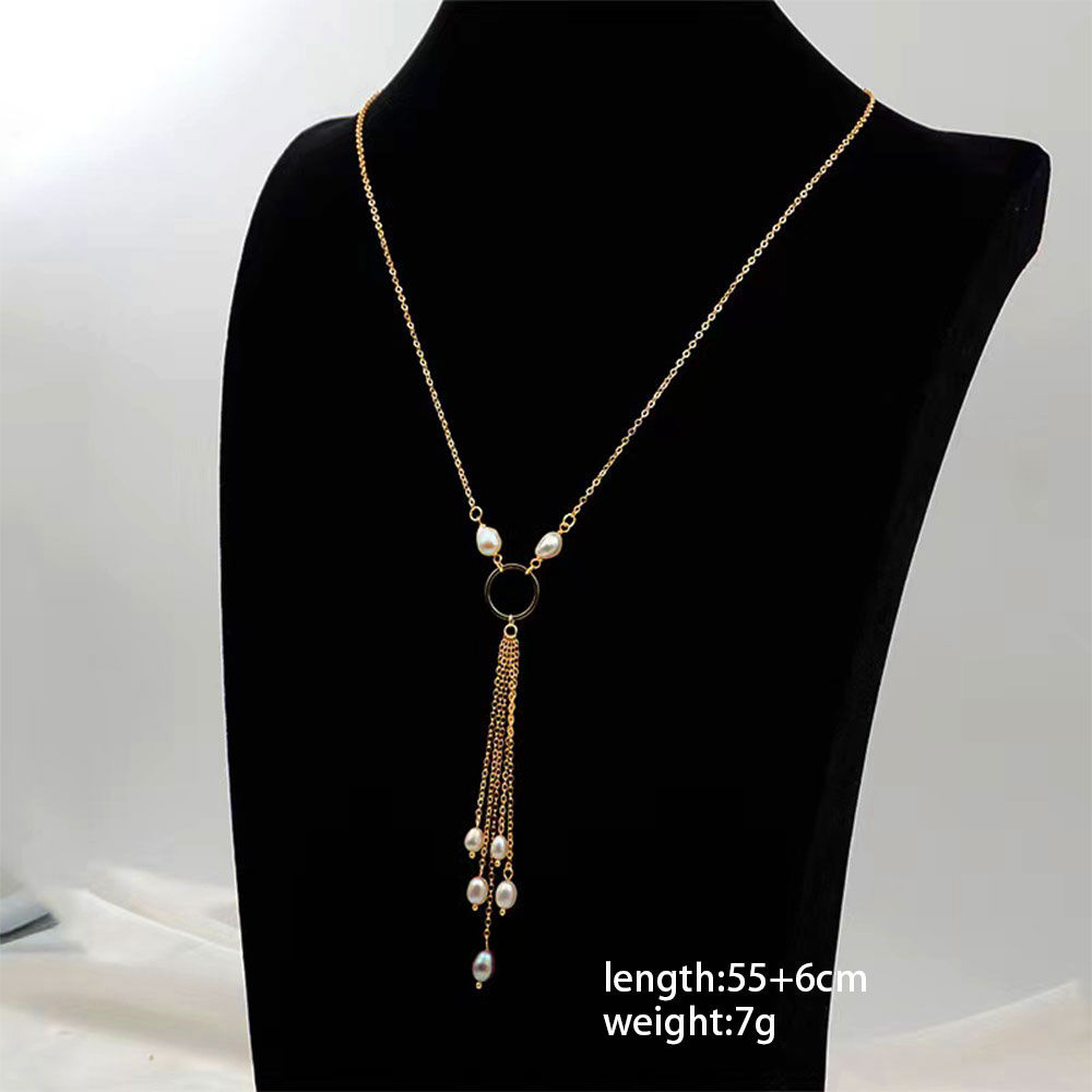 304 Stainless Steel Freshwater Pearl Copper Gold Plated Vintage Style Vacation Plating Chain Round Pendant Necklace display picture 6