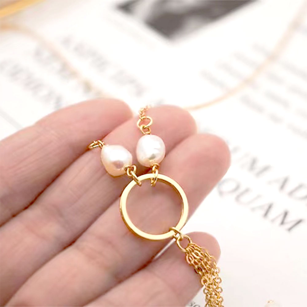 304 Stainless Steel Freshwater Pearl Copper Gold Plated Vintage Style Vacation Plating Chain Round Pendant Necklace display picture 4
