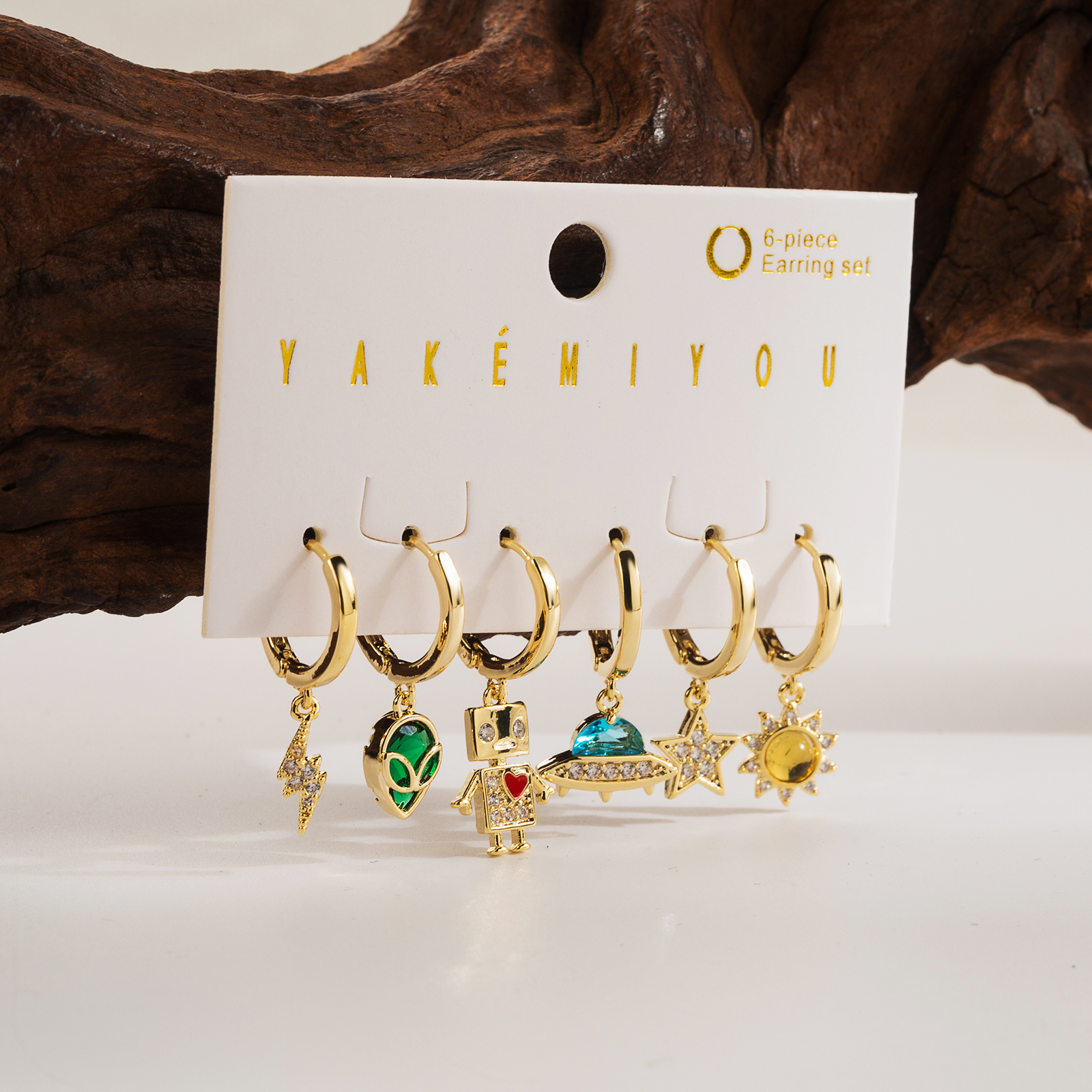 Yakemiyou Hip-hop Funny Robot Rocket Copper 14k Gold Plated Zircon Drop Earrings In Bulk display picture 2
