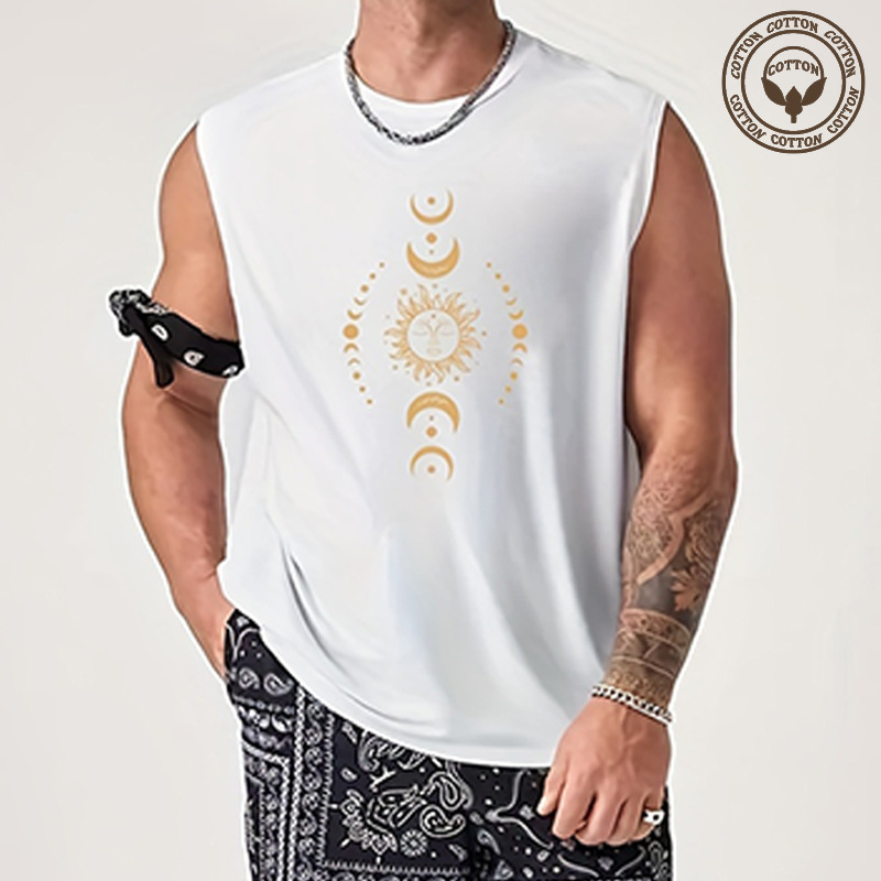 Men's Sun Moon Simple Style Round Neck Sleeveless Regular Fit Men's Tops display picture 1