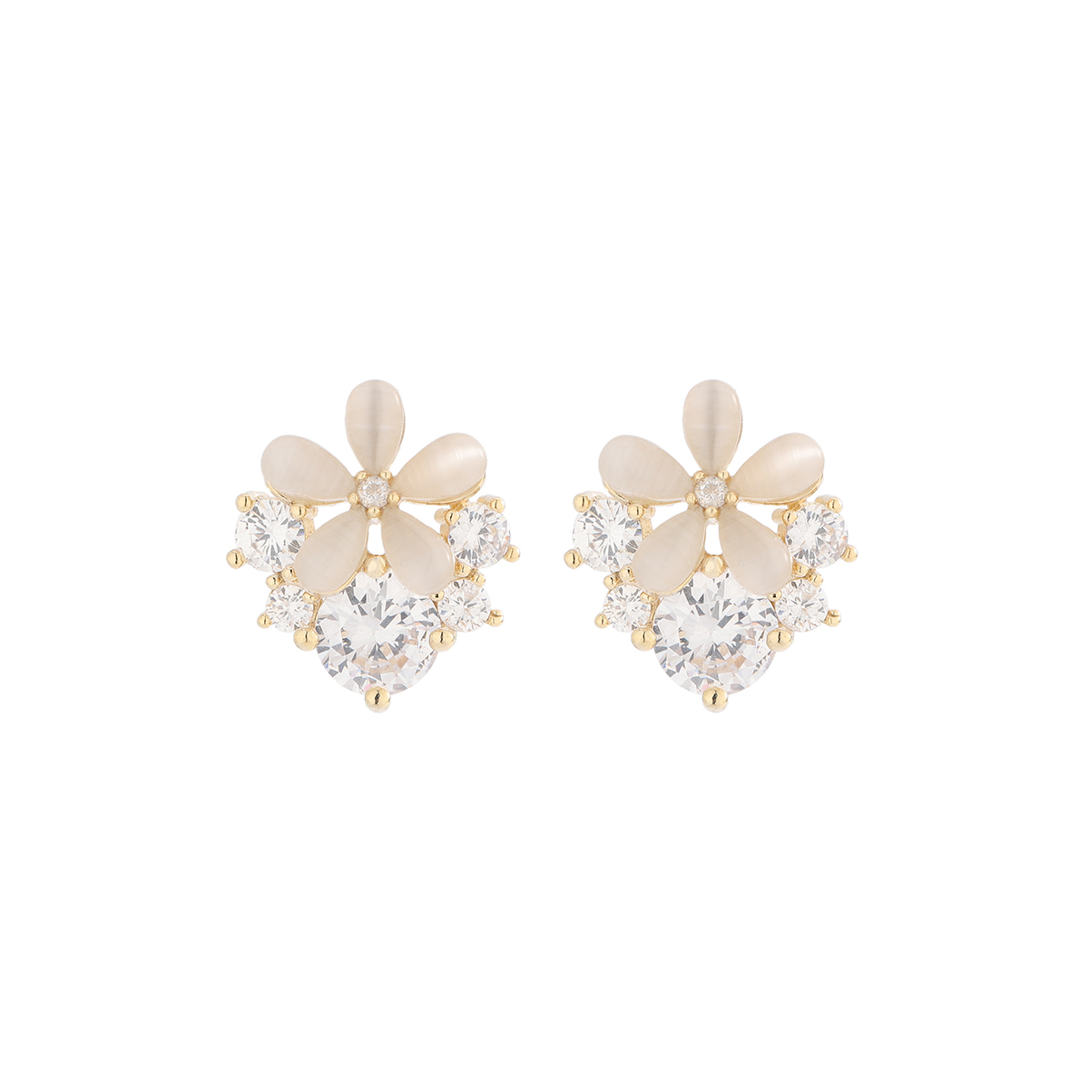1 Pair Elegant Simple Style Flower Plating Inlay Copper Zircon 14K Gold Plated Ear Studs display picture 1