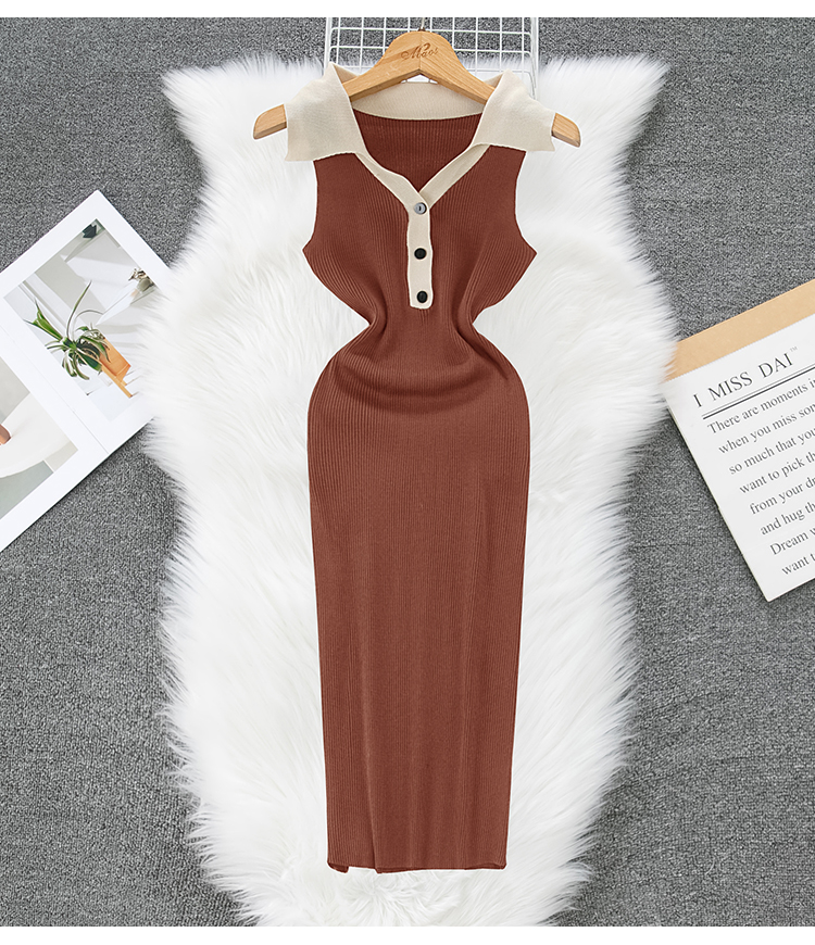 Women's Sheath Dress Casual Turndown Button Sleeveless Solid Color Maxi Long Dress Daily display picture 3