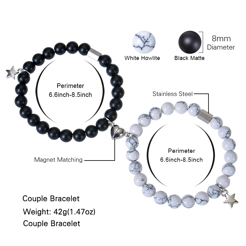 316L Stainless Steel  Natural Stone Handmade Romantic Beaded Magnetic Star Heart Shape Bracelets display picture 1