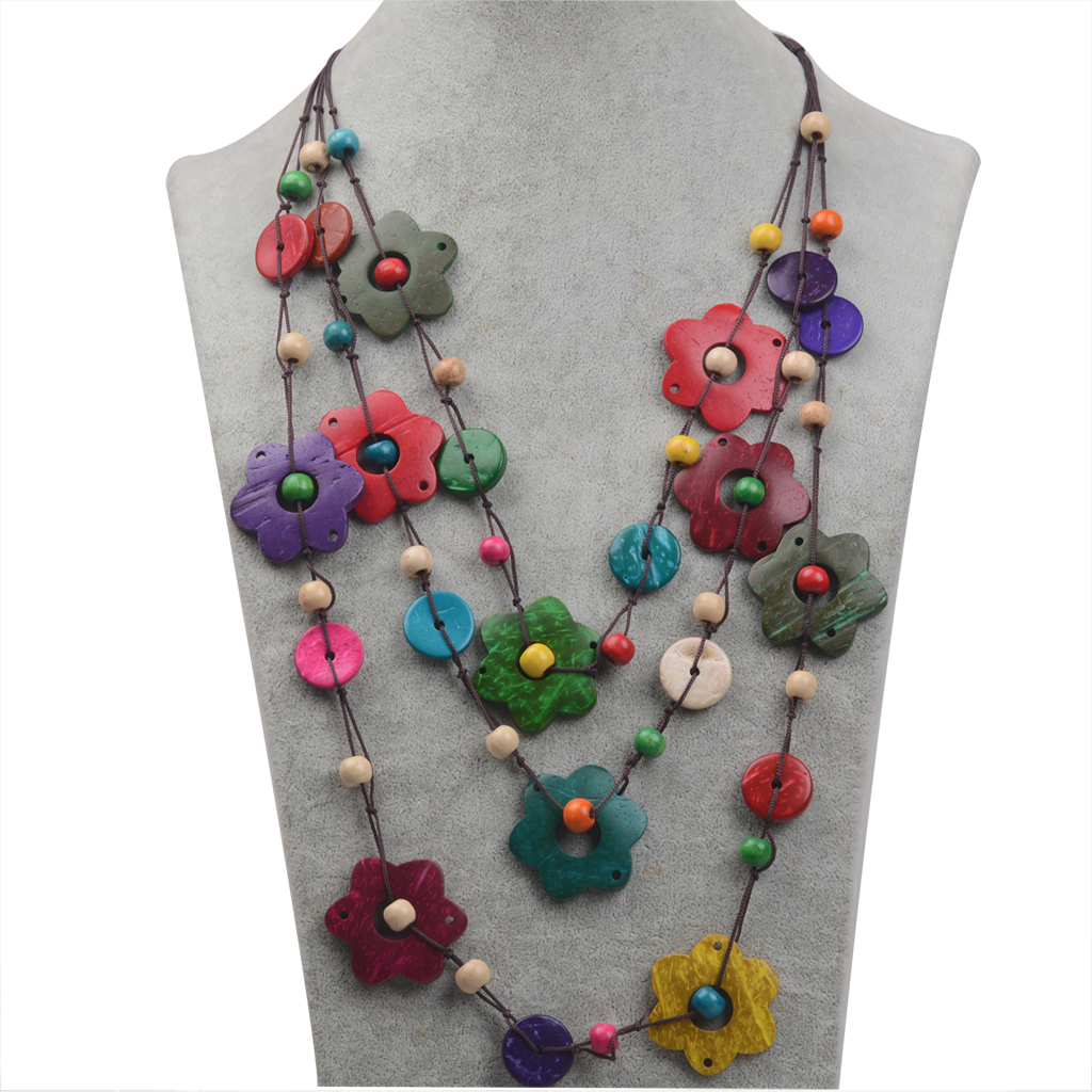 Bohemian Romantic Tropical Flower Wooden Beads Coconut Shell Charcoal Women's Layered Necklaces display picture 5