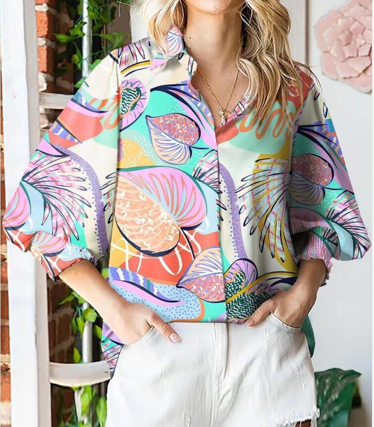 Women's Blouse Long Sleeve Blouses Printing Streetwear Geometric Leaves Flower display picture 4