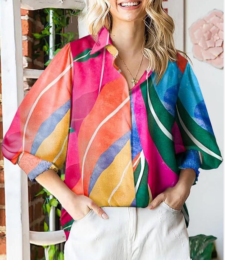 Women's Blouse Long Sleeve Blouses Printing Streetwear Geometric Leaves Flower display picture 6