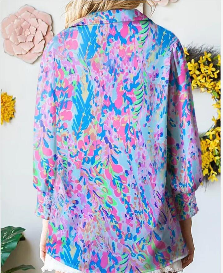 Women's Blouse Long Sleeve Blouses Printing Streetwear Geometric Leaves Flower display picture 9