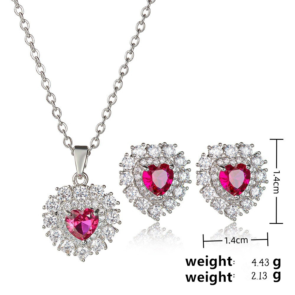 Copper White Gold Plated Elegant Vacation Inlay Heart Shape Gem Zircon Jewelry Set display picture 4