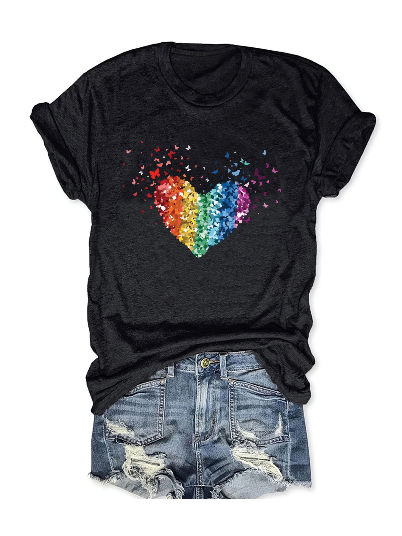 Women's T-shirt Short Sleeve T-Shirts Printing Streetwear Heart Shape display picture 1