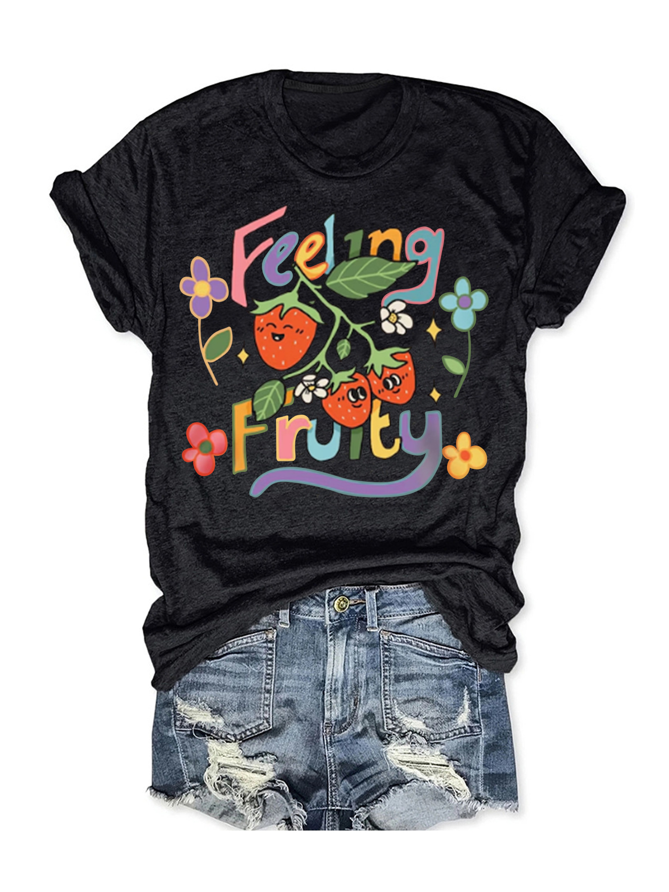 Women's T-shirt Short Sleeve T-Shirts Printing Streetwear Cartoon Letter Strawberry display picture 3