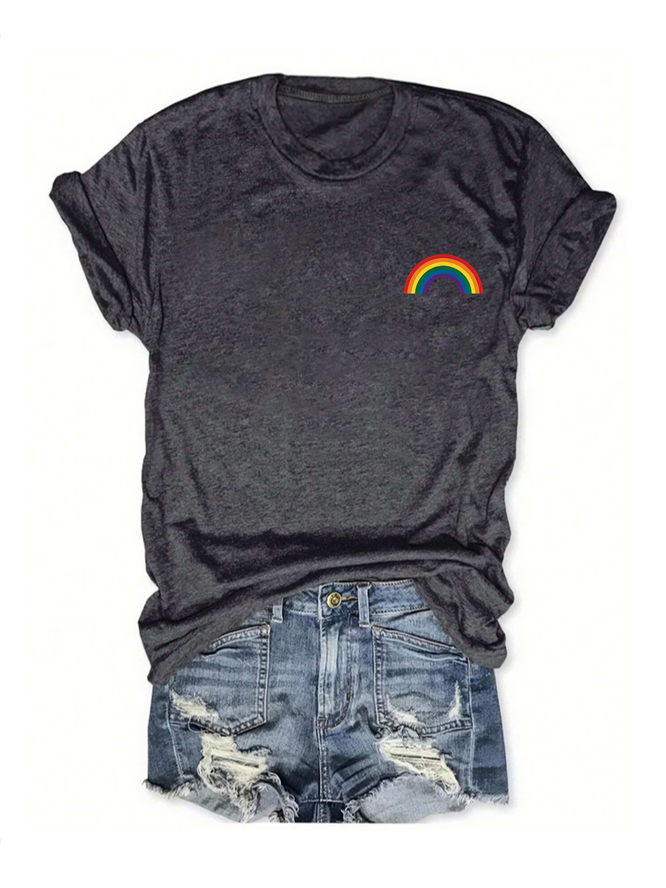 Women's T-shirt Short Sleeve T-Shirts Printing Streetwear Rainbow display picture 5