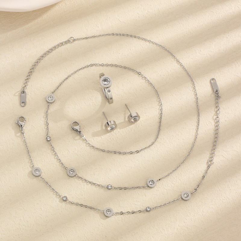 Titanium Steel Simple Style Classic Style Inlay Solid Color Artificial Rhinestones Jewelry Set display picture 2