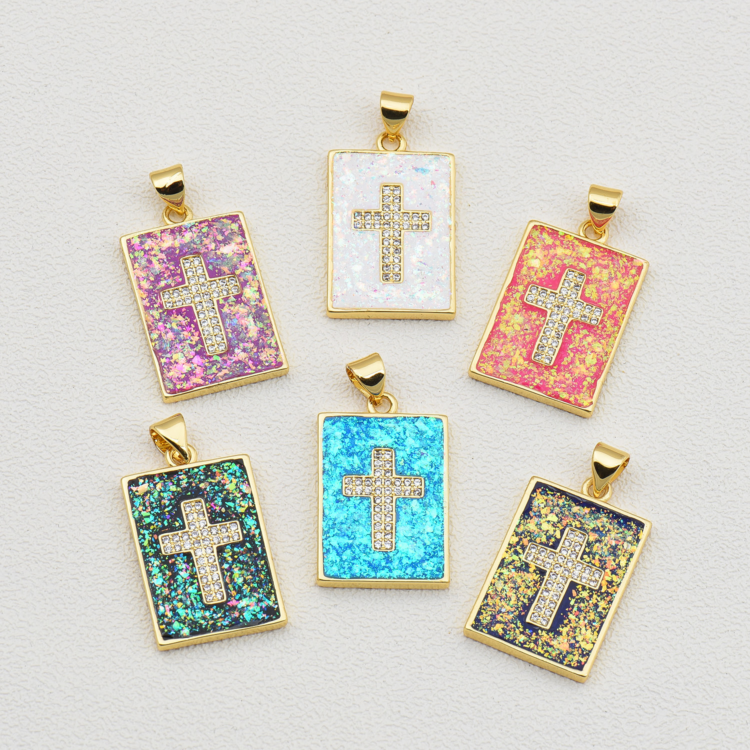 1 Piece 16*25mm Copper Zircon 18K Gold Plated Cross Pendant display picture 1