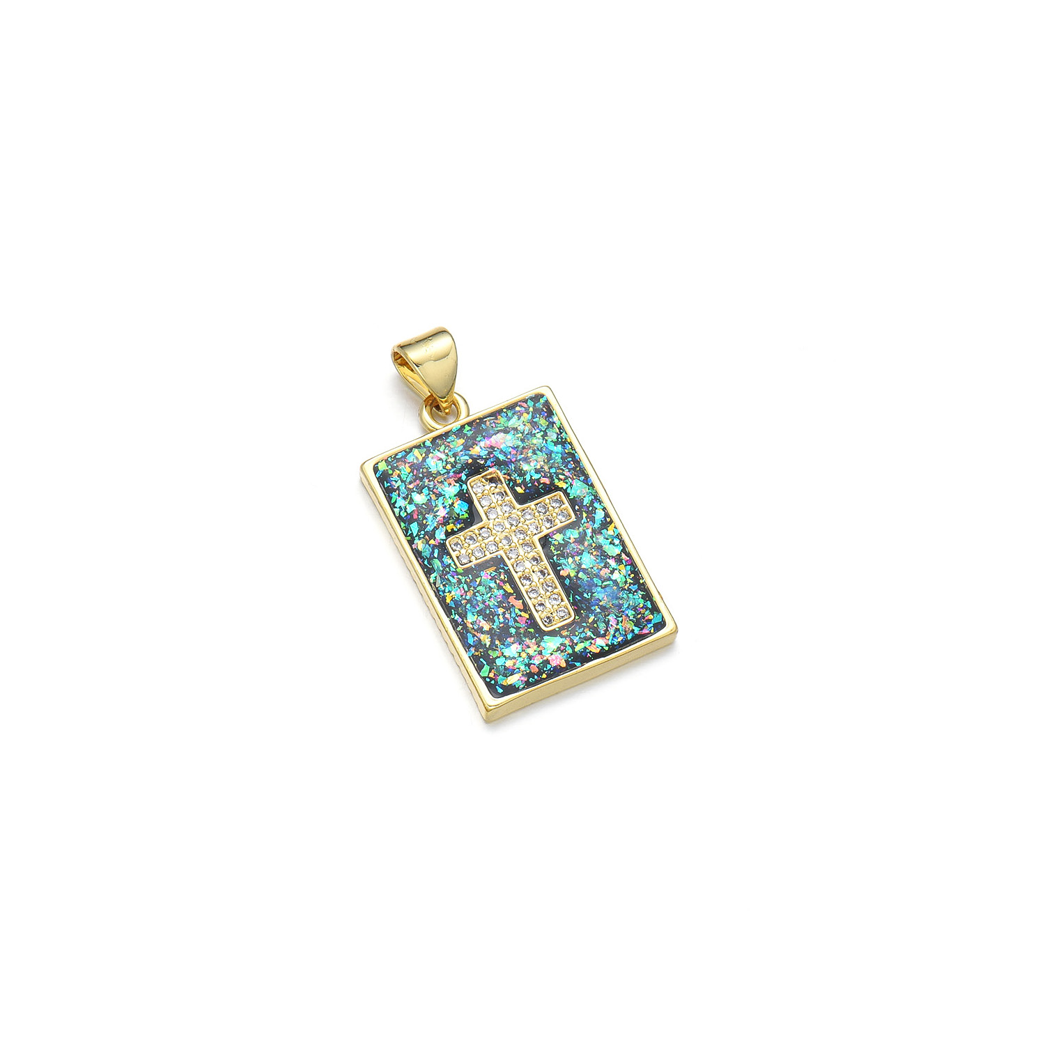 1 Piece 16*25mm Copper Zircon 18K Gold Plated Cross Pendant display picture 3