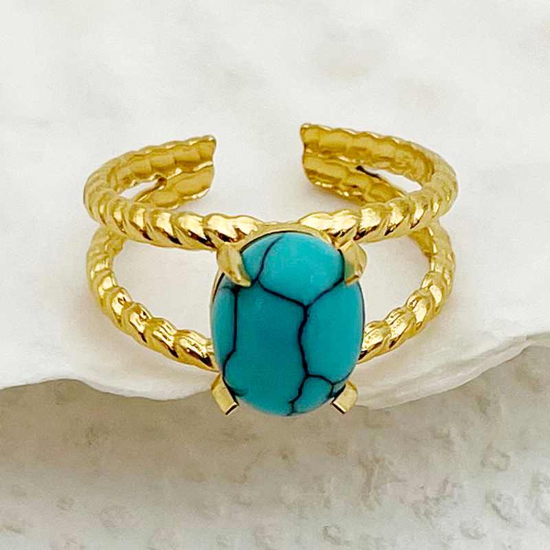 Casual Hawaiian Artistic Geometric Flower 304 Stainless Steel 14K Gold Plated Turquoise Rings In Bulk display picture 4
