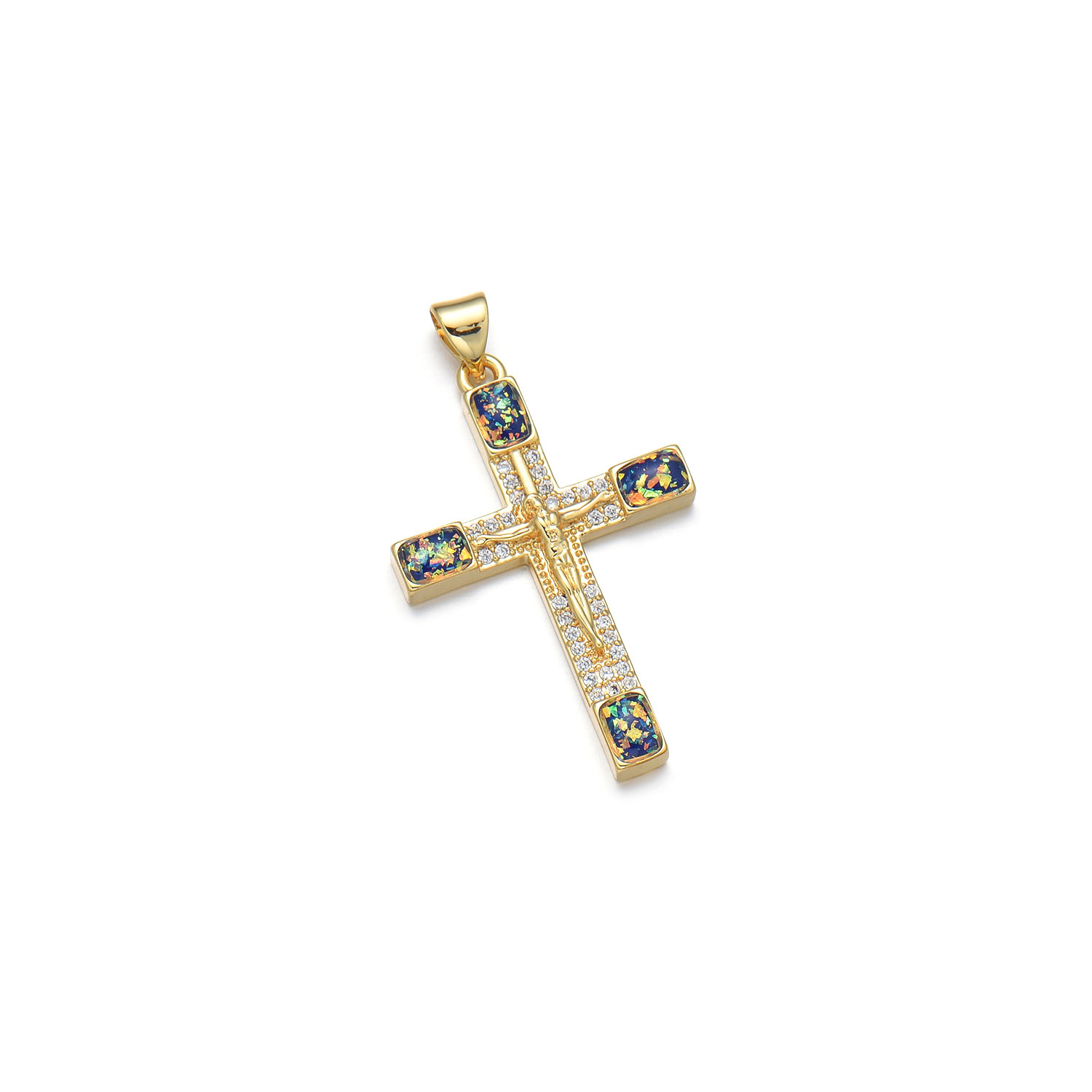 1 Piece 22*33mm Copper Zircon 18K Gold Plated Human Cross Polished Pendant display picture 2