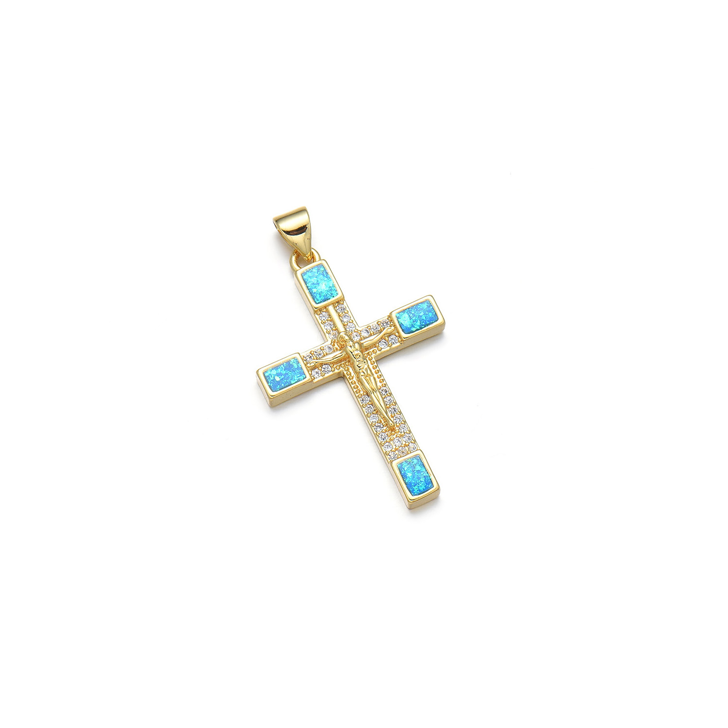 1 Piece 22*33mm Copper Zircon 18K Gold Plated Human Cross Polished Pendant display picture 3