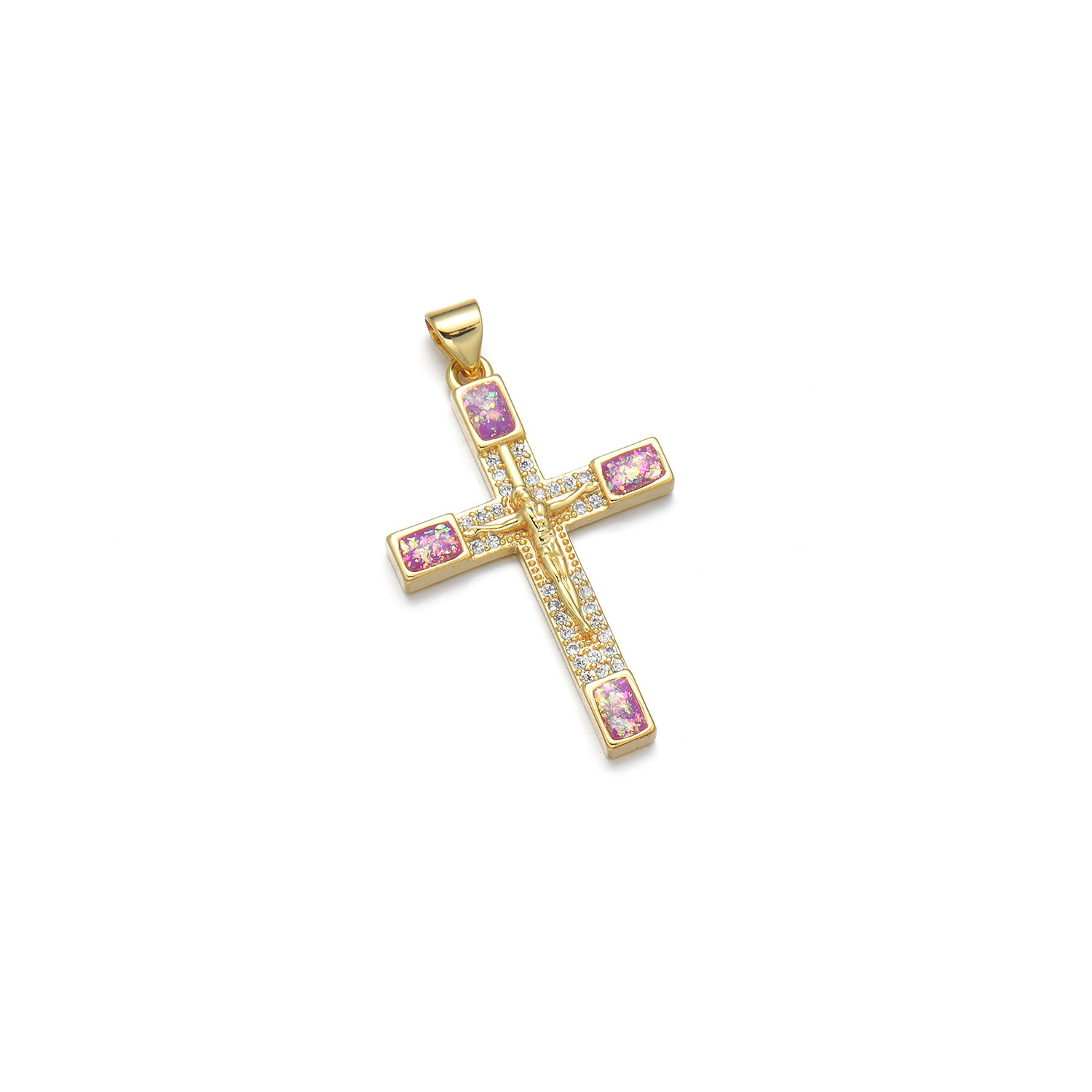 1 Piece 22*33mm Copper Zircon 18K Gold Plated Human Cross Polished Pendant display picture 4