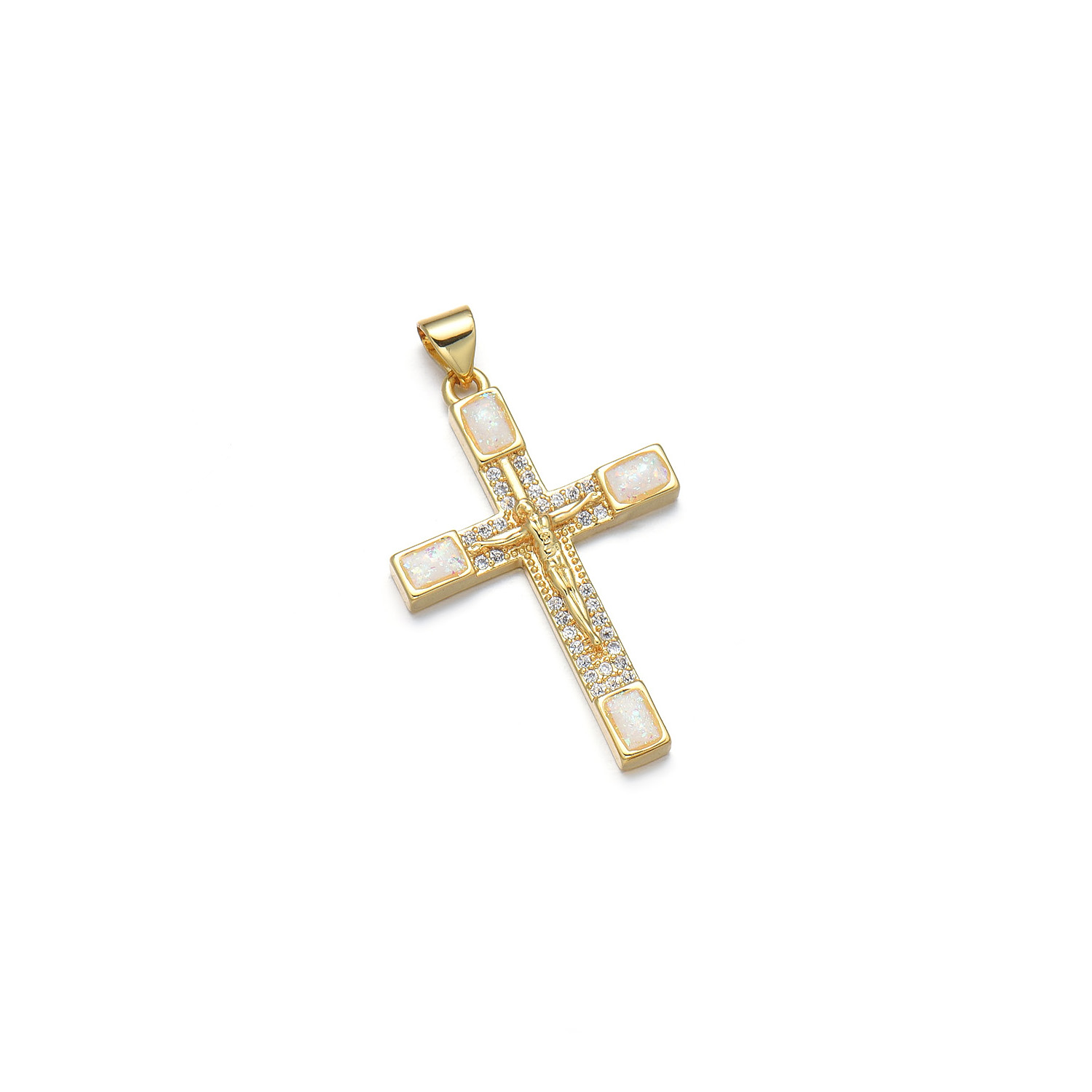 1 Piece 22*33mm Copper Zircon 18K Gold Plated Human Cross Polished Pendant display picture 5