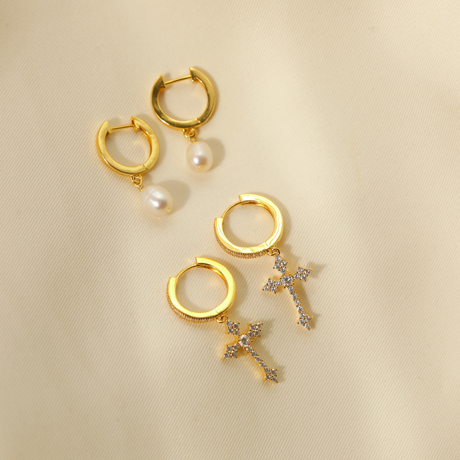 1 Pair Modern Style Simple Style Cross Pearl Plating Inlay Copper Zircon 18K Gold Plated Drop Earrings display picture 3