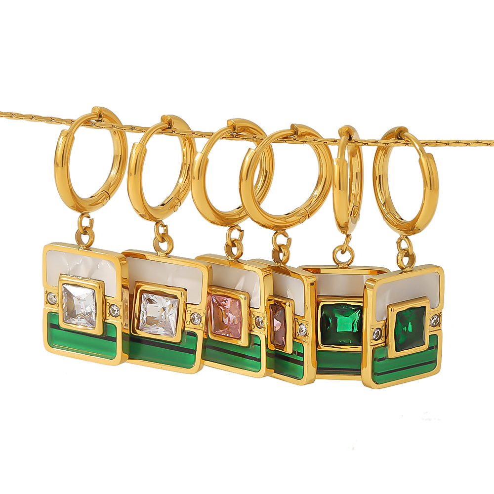 1 Pair Vintage Style French Style Geometric Polishing Plating Inlay 304 Stainless Steel Zircon 18K Gold Plated Drop Earrings display picture 1