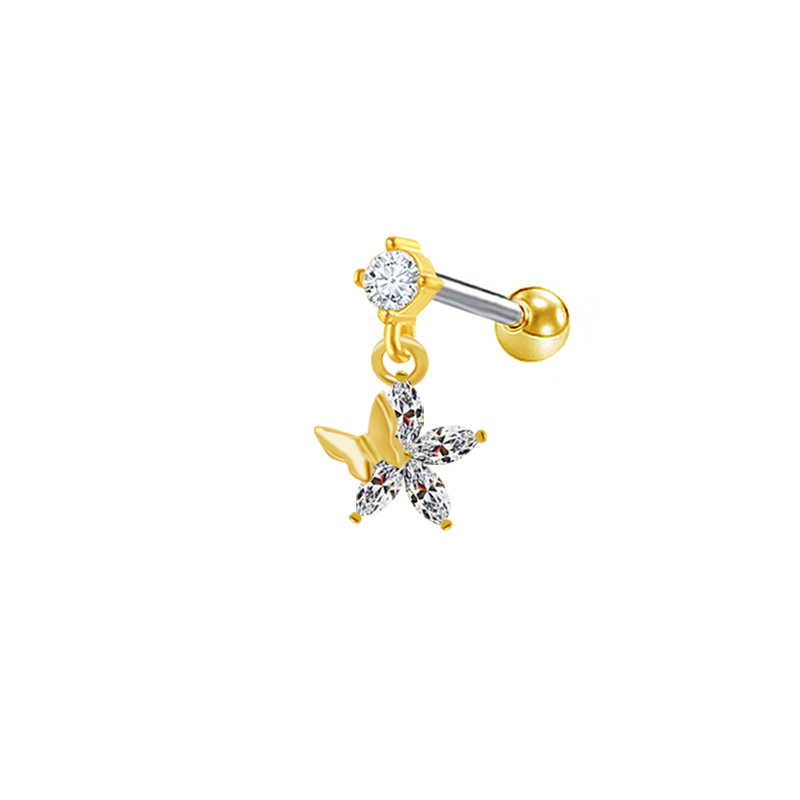 1 Piece Ear Cartilage Rings & Studs Sweet Simple Style Star Moon Heart Shape 316 Stainless Steel  Copper Hollow Out Inlay Rhinestones Glass Zircon Gold Plated Ear Cartilage Rings & Studs display picture 8