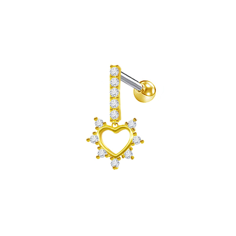 1 Piece Ear Cartilage Rings & Studs Sweet Simple Style Star Moon Heart Shape 316 Stainless Steel  Copper Hollow Out Inlay Rhinestones Glass Zircon Gold Plated Ear Cartilage Rings & Studs display picture 17