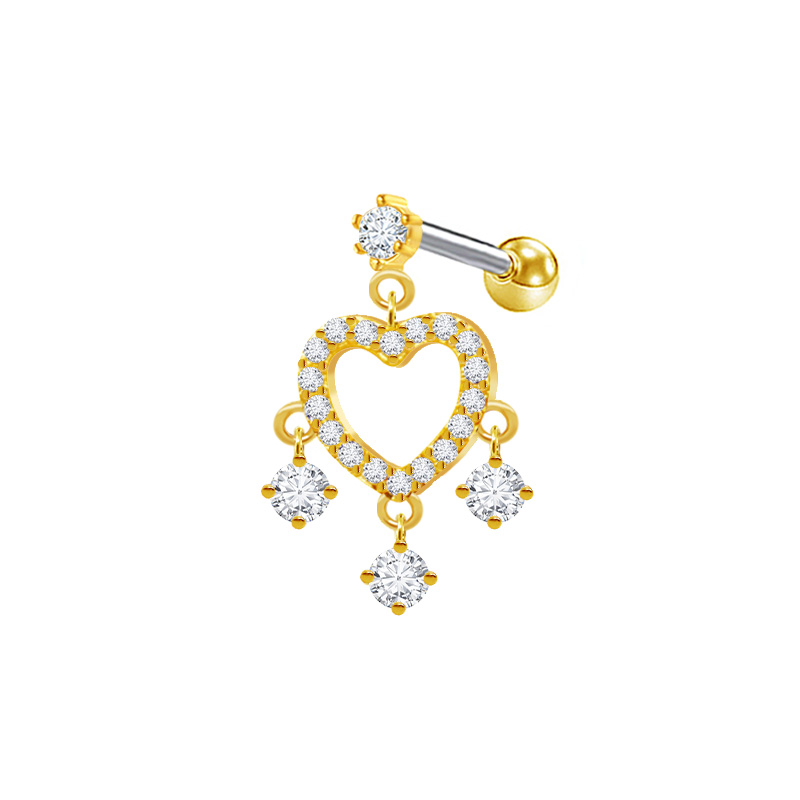 1 Piece Ear Cartilage Rings & Studs Sweet Simple Style Star Moon Heart Shape 316 Stainless Steel  Copper Hollow Out Inlay Rhinestones Glass Zircon Gold Plated Ear Cartilage Rings & Studs display picture 21